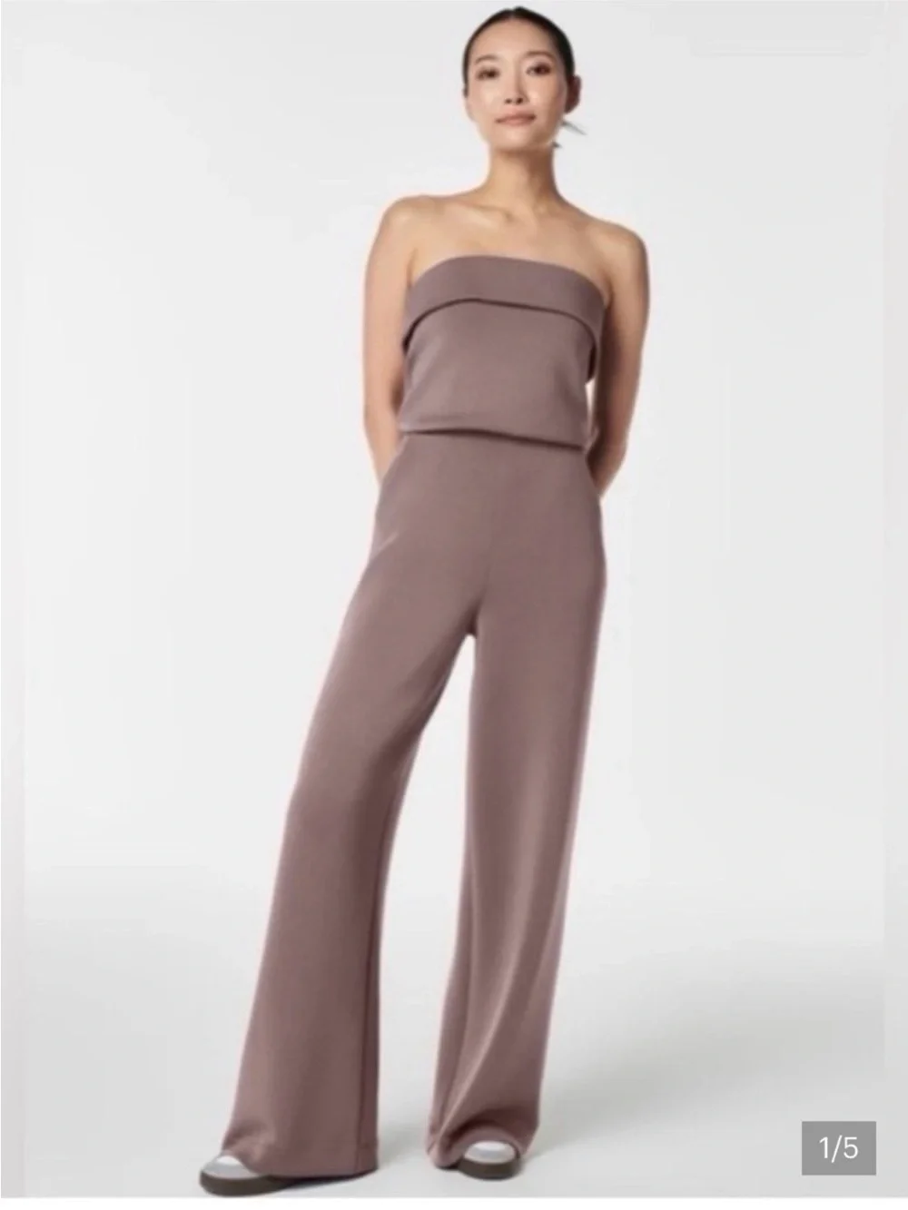 Spanx air essentials strapless wide leg jumpsuit smoke L NEW